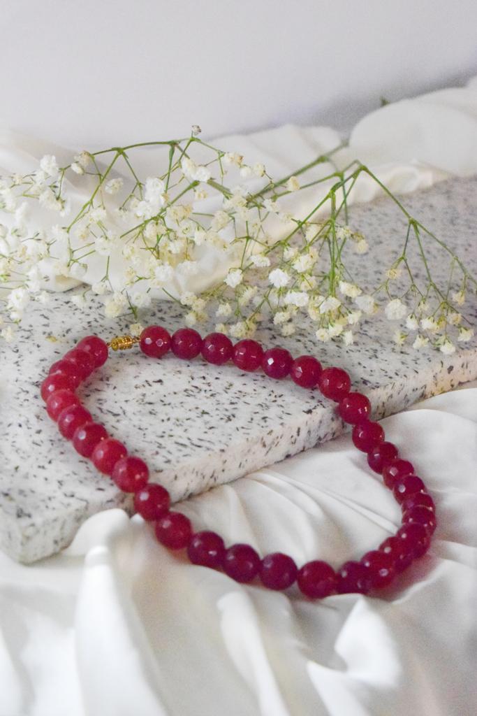 Round Beaded Ruby Necklace