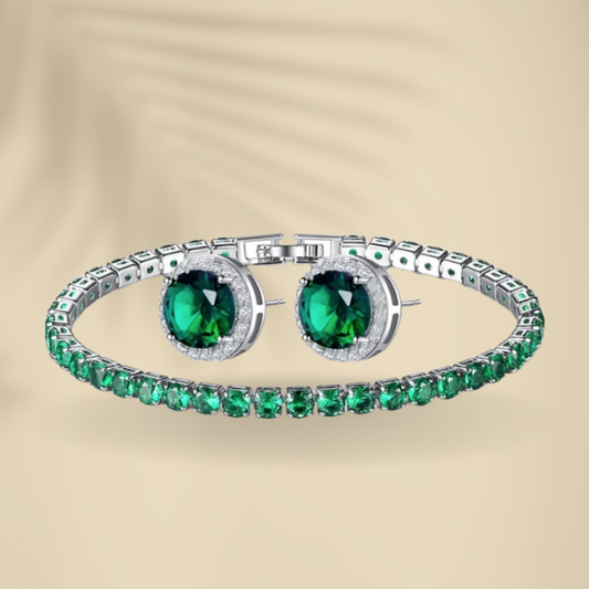 Zirconia Silver Plated Green Set