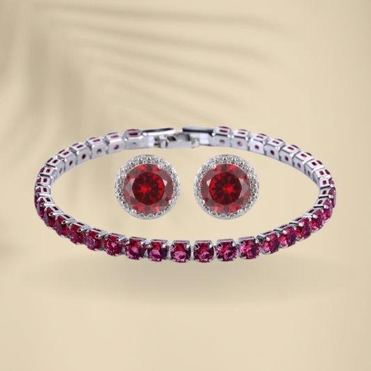 Zircon Silver Plated Red Set