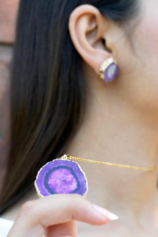 Flower Pattern Druzy Agate Set