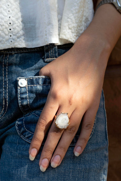 Flower Druzy White Agate Set