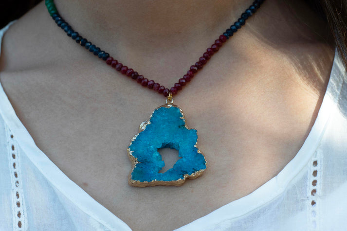blue druzy agate pendant
