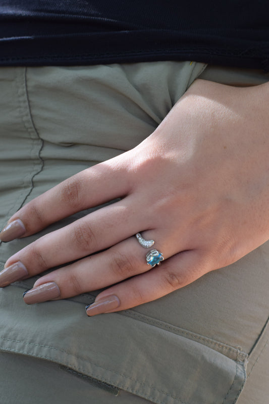 Blue Zircon Silver Ring