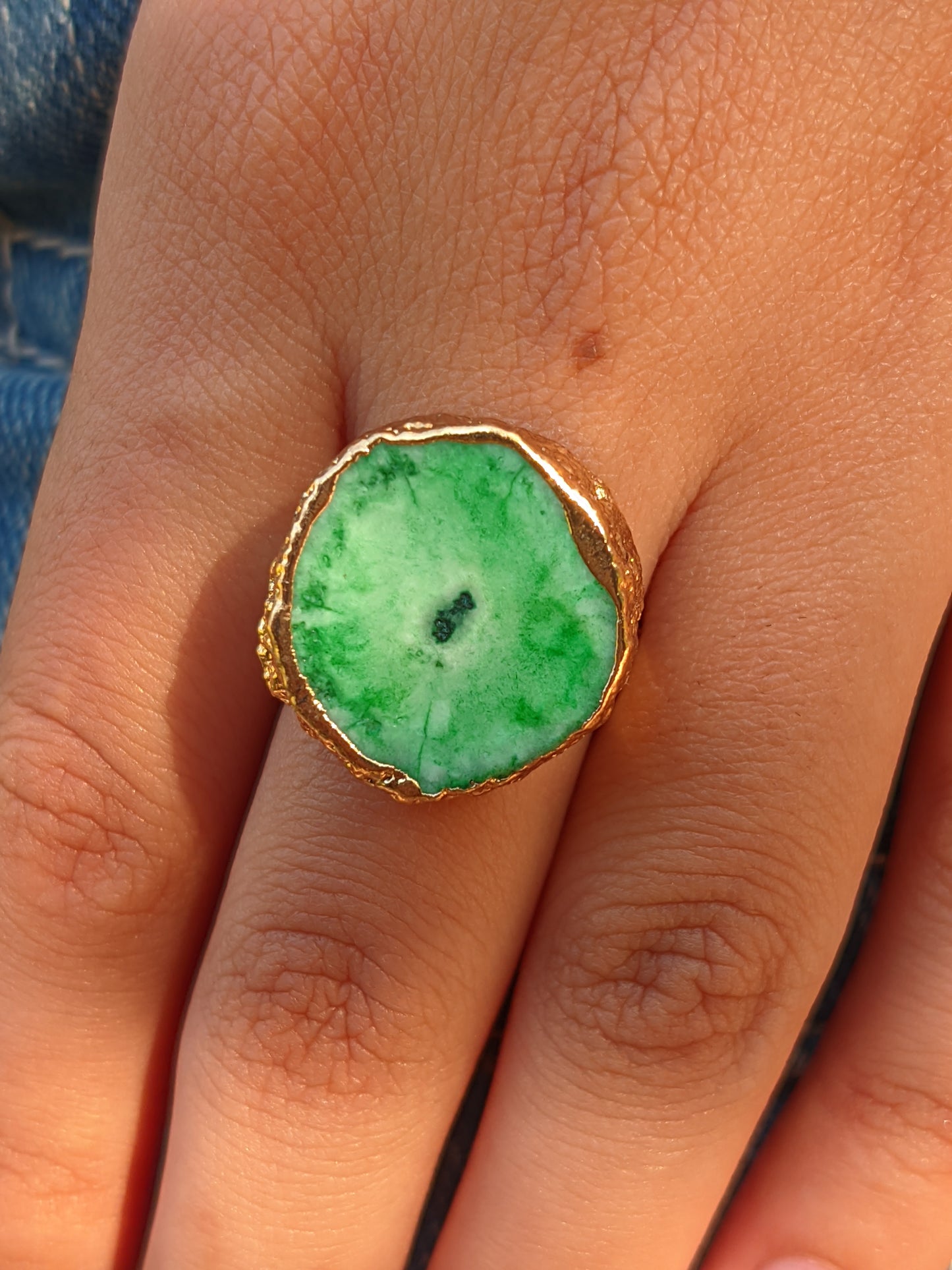 Irregular Druzy Agate Gold Plated Ring