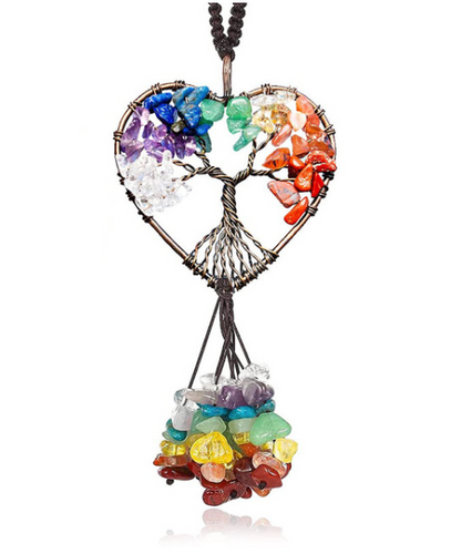 Tree of Life Car Mirror Hanging Seven Chakra Stones