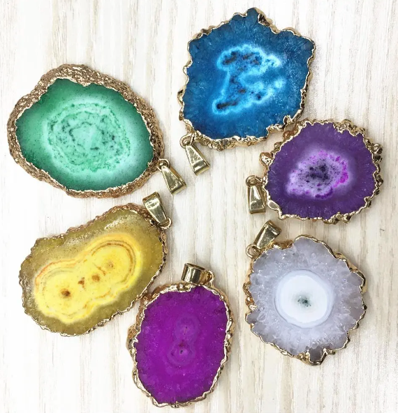 Geode Agate Flower Shaped Pendant