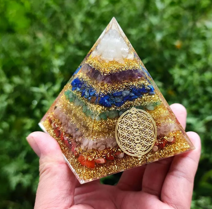 Seven Chakra Quartz Pyramid