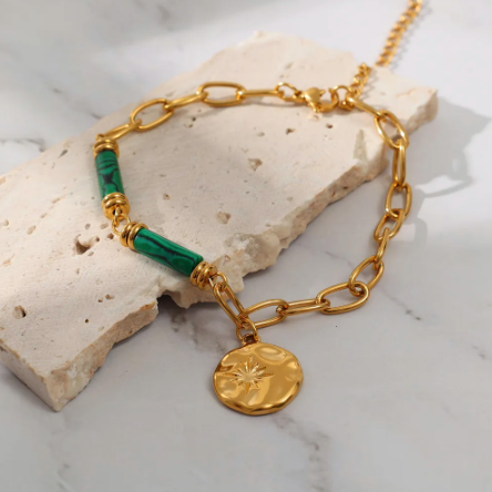 gold plated malachite bracelet