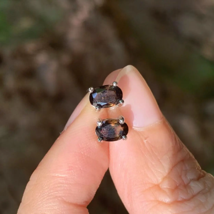 Smoky Quartz 925 Silver Sterling Ear Studs