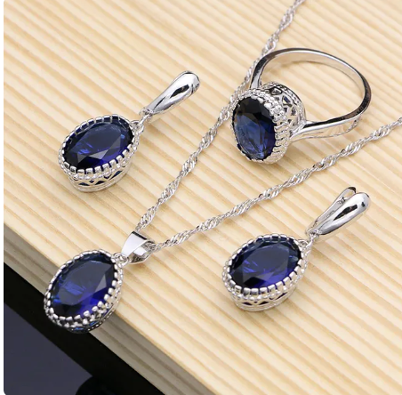 Sapphire Blue Zircon Set 925 Sterling Silver