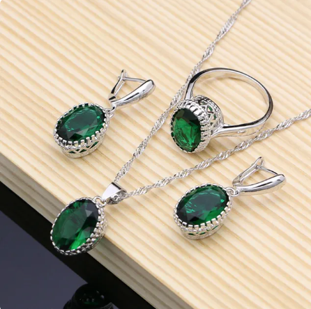 Green Zircon 925 Silver Sterling Set