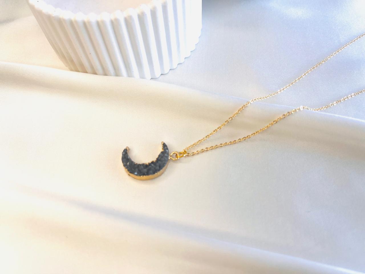 Druzy Agate Crescent Shaped Pendant