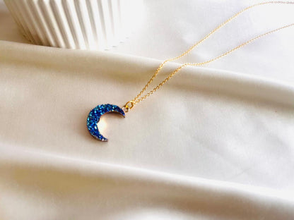 Druzy Agate Crescent Shaped Pendant