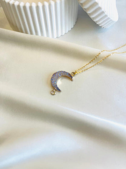 Druzy Agate Crescent Shaped Pendant